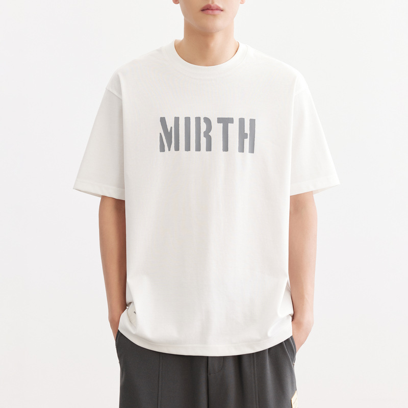Quick-drying ice silk cotton simple letter print short-sleeved T-shirt for men 2024 summer slightly loose silk gloss half-sleeved T-shirt details Picture