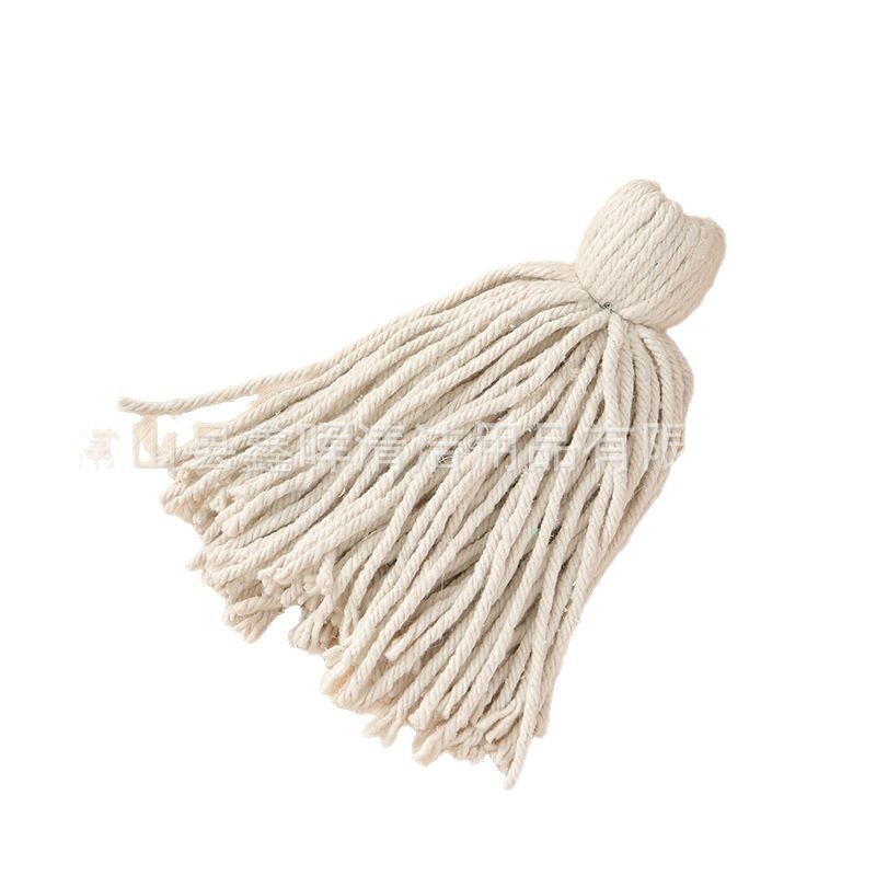 Cross-border simple solid-color cotton thread mop, retro old-fashioned wooden stick round head mop, household mop, cloth strip absorbent mop Item Picture