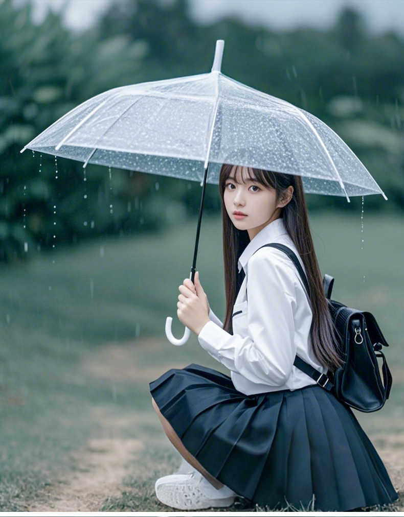 16骨透明雨伞长柄大号双人女白色网红雨伞自动结实加大折叠纯色伞详情6