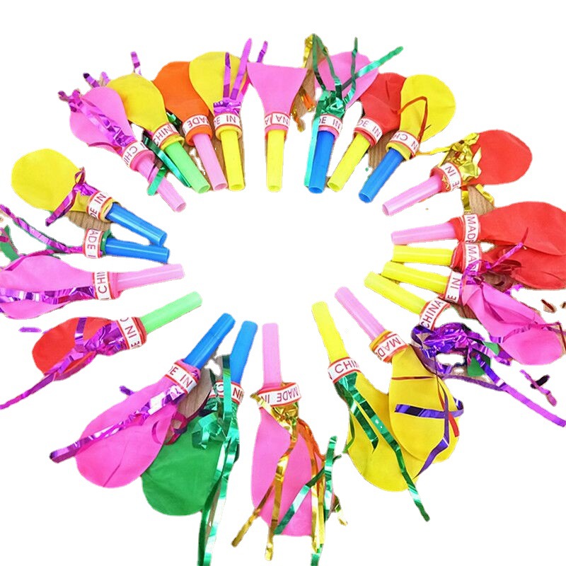 Bagged gold thread whistle balloons, plastic straw whistles, mini balloons, horn balloons, whistles, balloons, children's toys Item Picture