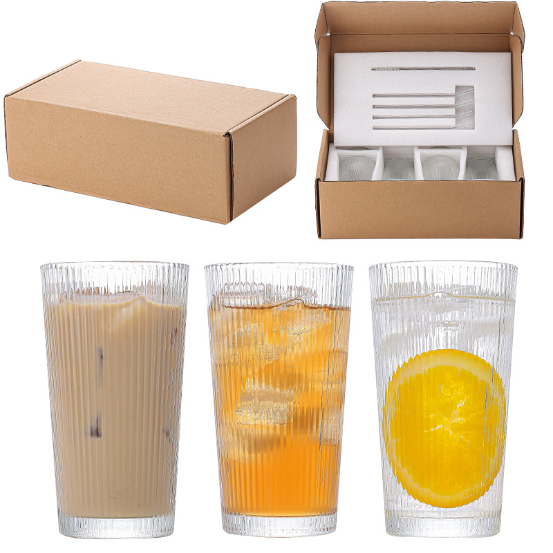 Sundi Amazon Glass Household Vertical Stripe Juice Cup Milk Tea Coffee Drink Glass Cup Cup Tea Wholesale