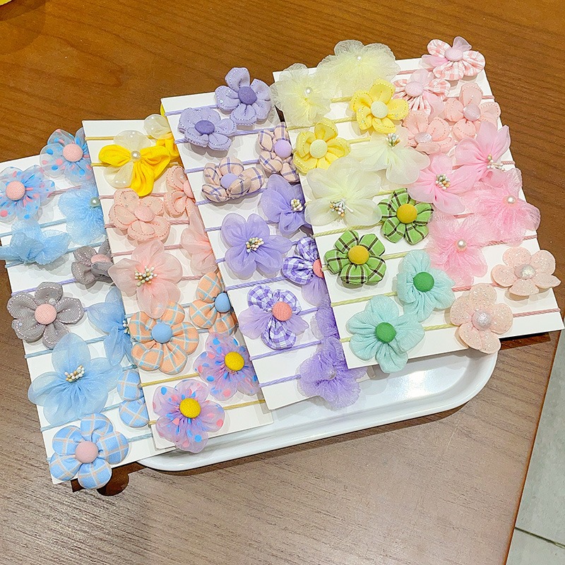 Lovely Children's Color Hair Harmless Elastic Band Hair Accessories 2023 Summer New Girls' Mesh Flower Hair Rope Headwear details Picture