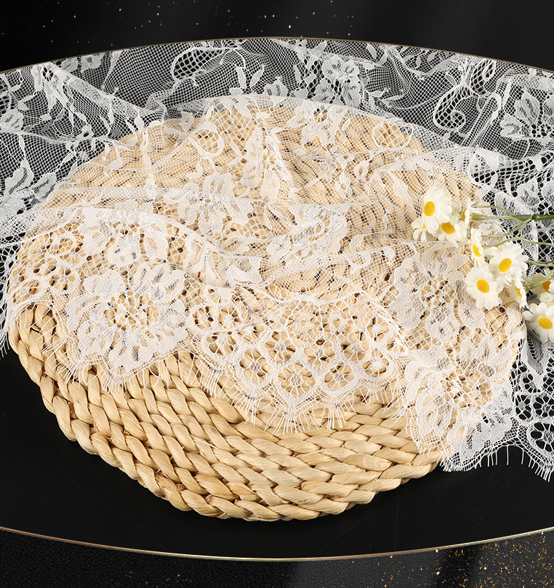 Eyelash lace fabric, nylon non-elastic lace fabric, full 300cm wedding dress hem decoration lace accessories pic 4