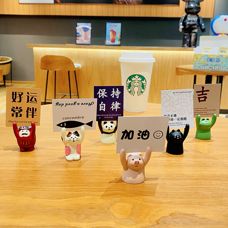 可爱ins励志小动物举牌摆件小礼品精致车载装饰品名片便签夹摆件