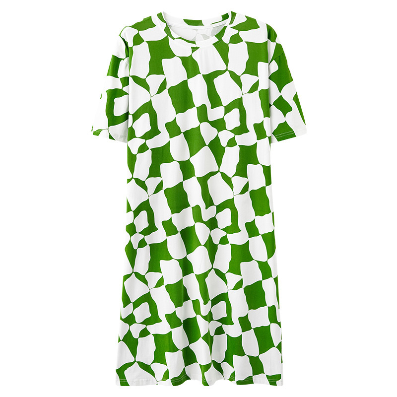 【 Antibacterial Cotton 】 Spring and summer stretched-frame cotton nightwear for women, mid-length skirts, short sleeves, thin pure cotton women's home wear Item Picture