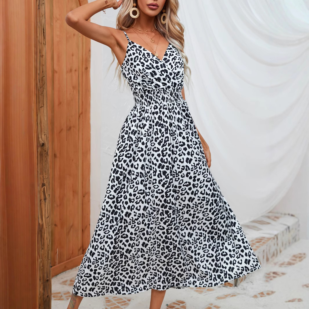 European and American women's clothing Amazon bestseller dress summer cross-border leopard print halter group foreign trade women's clothing Specification drawing