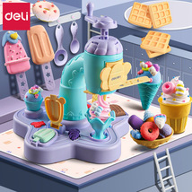 得力67805冰淇淋粘土玩具面条机橡皮泥儿童食品级彩泥模具套装