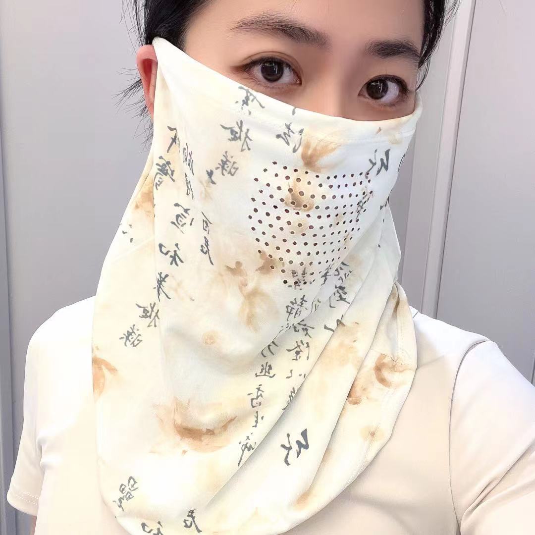 Summer sun protection and shading face mask, women's Chinese-style outdoor full-face neck protection and neck wrap, one-piece ice silk ear-hanging neck cover Specification image