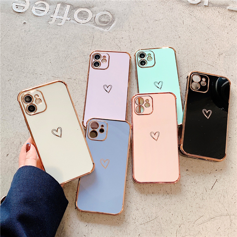 Heart-shaped electroplated phone case for iPhone15Promax and anti-drop laser-engraved protective case for Apple 14Pro