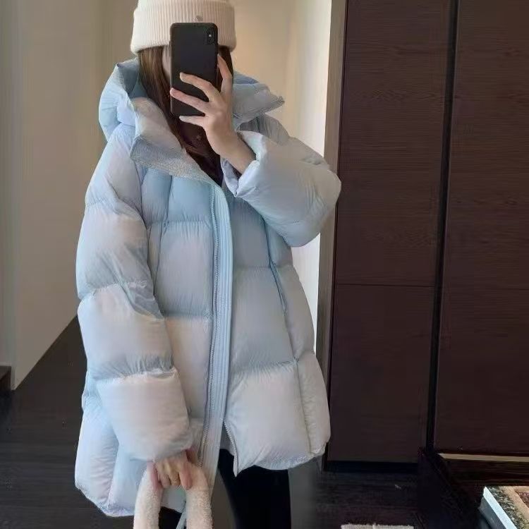 连帽外套女白鹅绒面包服张贝贝中长款加厚羽绒服泡芙云朵黑色氨纶详情16