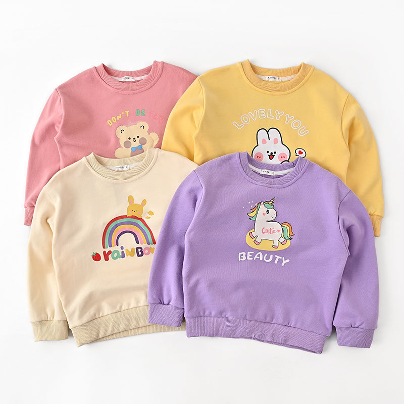 Children's cartoon fur loop hoodie, girls' pure cotton threaded collar long-sleeved base shirt, new spring and autumn baby clothing Application Scenario