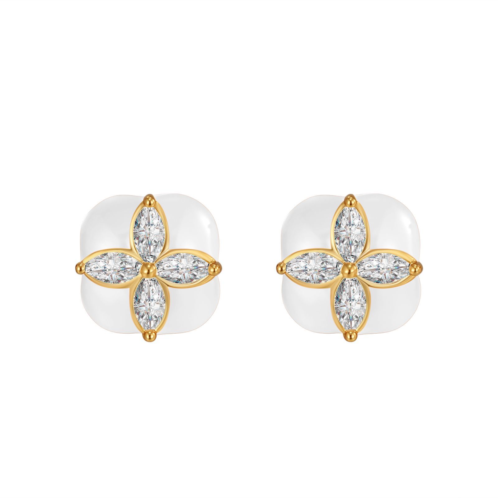 Mini Stud Earrings High Quality Sense Small Exquisite Elegance Enamel Enamel Flowers Zircon Square Earrings Wholesale Item Picture