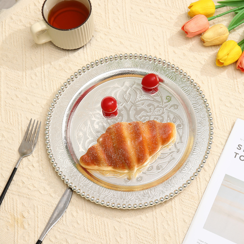 Large Fruit Tray Light Luxury Metal High-Grade Bead Point Dried Fruit Snack Tray Home Afternoon Tea Pastry Tray Jewelry Tray Specification drawing