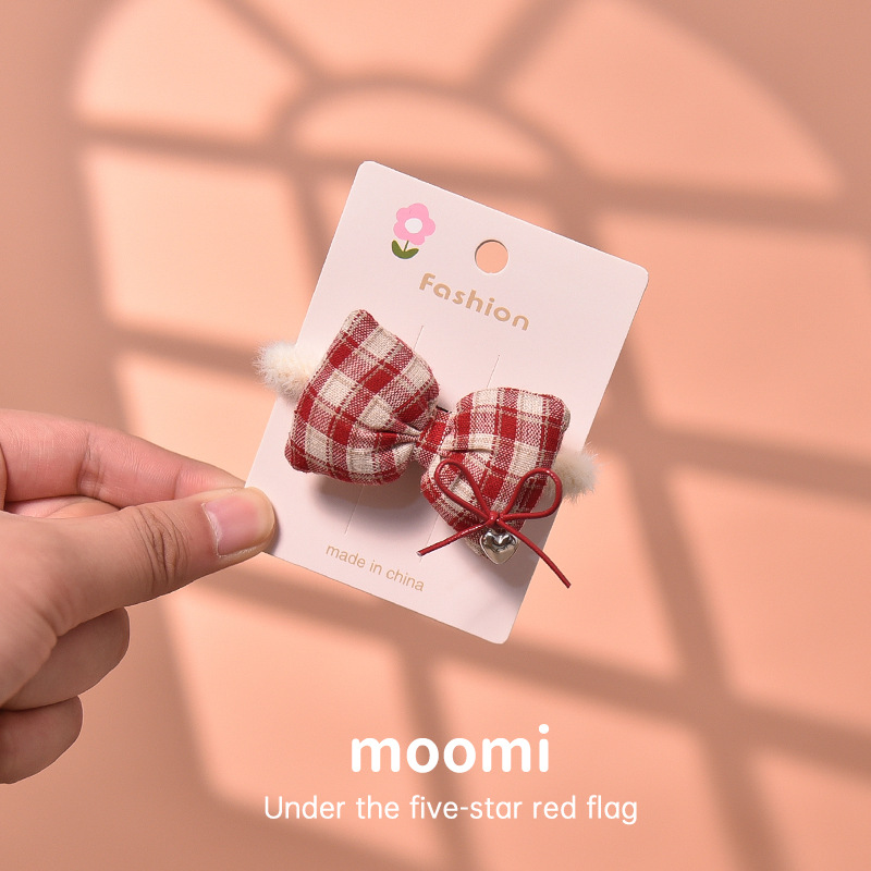 复古格子蝴蝶结一字夹侧边夹女童国潮发饰大发圈小学生头饰品批发详情8