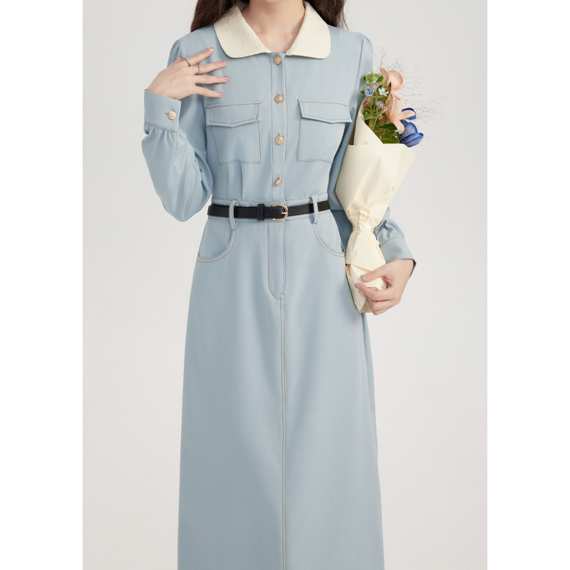 Factory direct sales 2024 Autumn New style French chic Chanel-style contrasting color lapel long-sleeved dress HUA8423