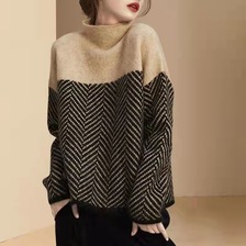 慵懒风厚毛衣法式女装冬款2022欧货新款大码时尚设计感拼色针织衫