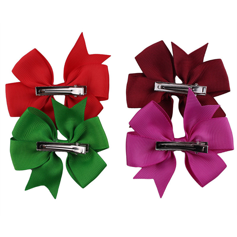 Children's Hair Clip 20 Colors Amazon Hot Selling Solid Color Ribbed Hair Clip With Fishtail Bow Hair Accessories Children's Headwear Item Picture
