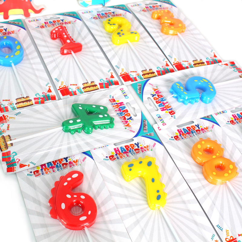 New Baby Dinosaur Digital Birthday Candle Smokeless 0-9 Years Old Cute Candy Color Digital Candle Wholesale Application Scenario