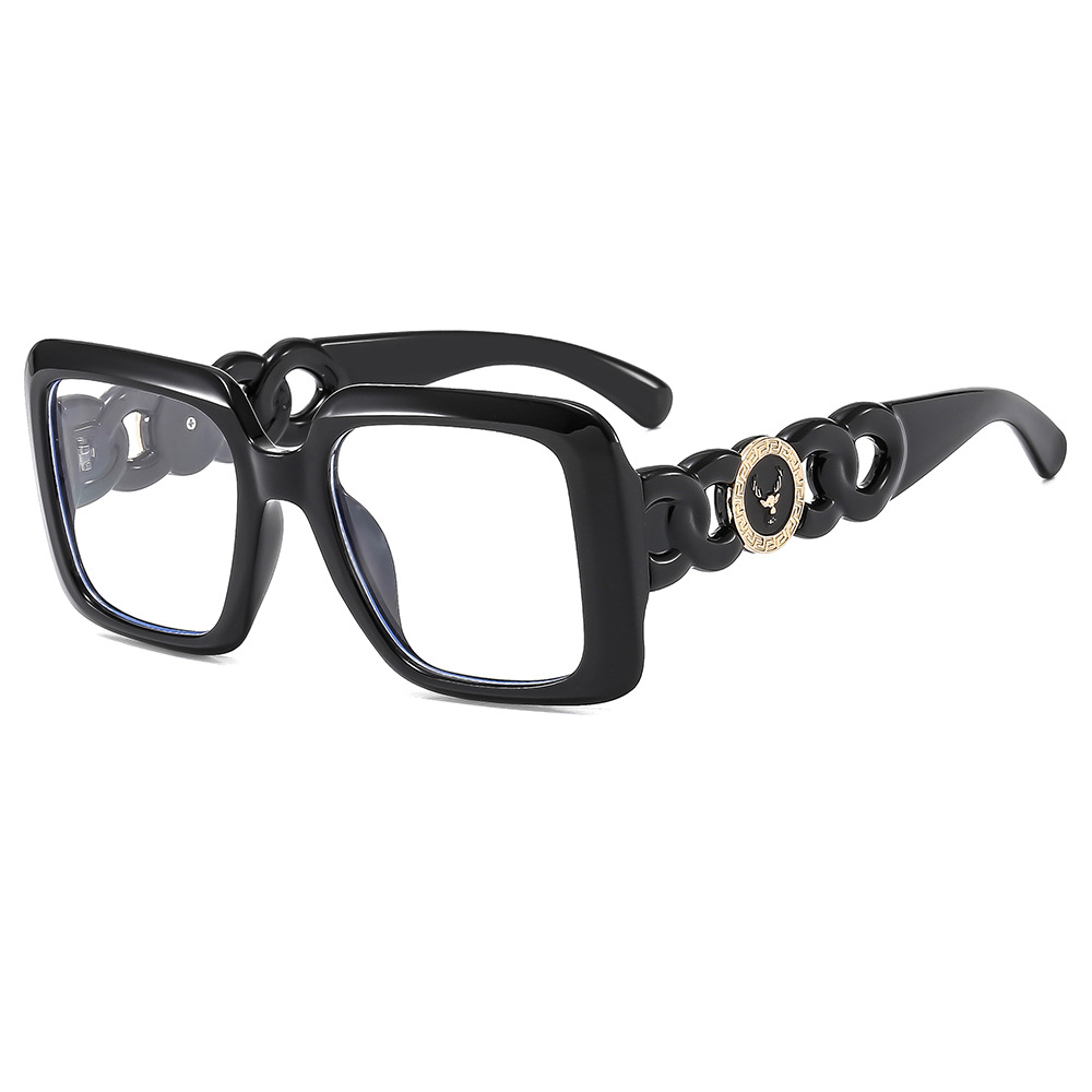 Large-frame square chain hollowed-out leg flat vision glasses for men and women, personalized and fashionable anti-blue light academic glasses, can be paired with myopia glasses