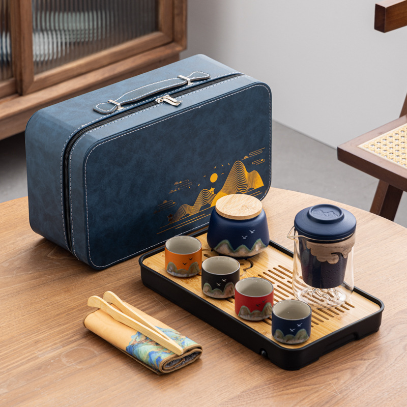National trend cultural and creative "Thousand Miles of Rivers and Mountains" travel tea set, home and business souvenir, gift for customers, custom-printed logo