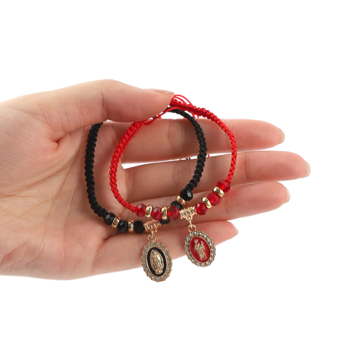 Amazon Cross-Border Sales Of Round Drip Oil Set Diamond St. Benedict Pendant Crystal Woven Bracelet Fashion Men's And Women's Bracelets