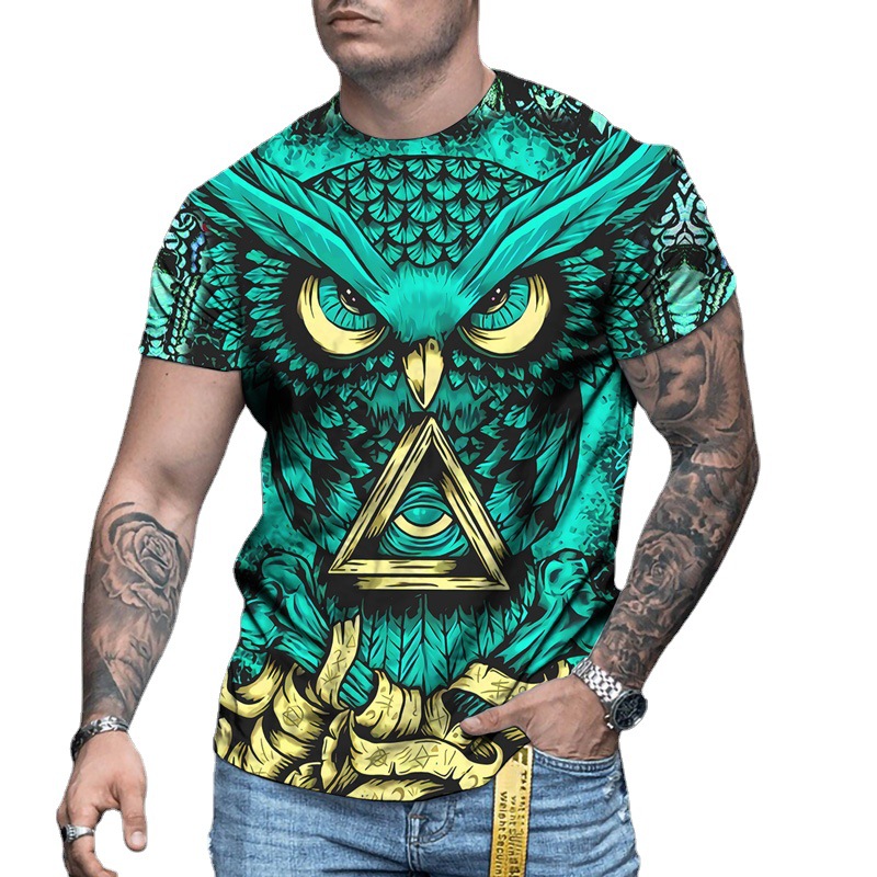 Summer thin new men's wear loose casual round-neck pullover T-shirt 3D digital tattoo printed short-sleeved top Item Picture