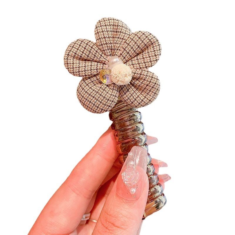 New children's coffee-colored telephone line hair band, hair bun, hair tie, girls' high-elasticity hair accessory, leather band and hair tie Item Picture