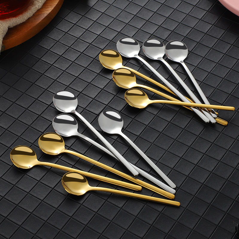 Cute Little Spoon Stainless Steel High Appearance Level Gold Coffee Spoon Mixing Spoon Dessert Spoon Ice Cream Spoon Long Handle Ice Spoon details Picture