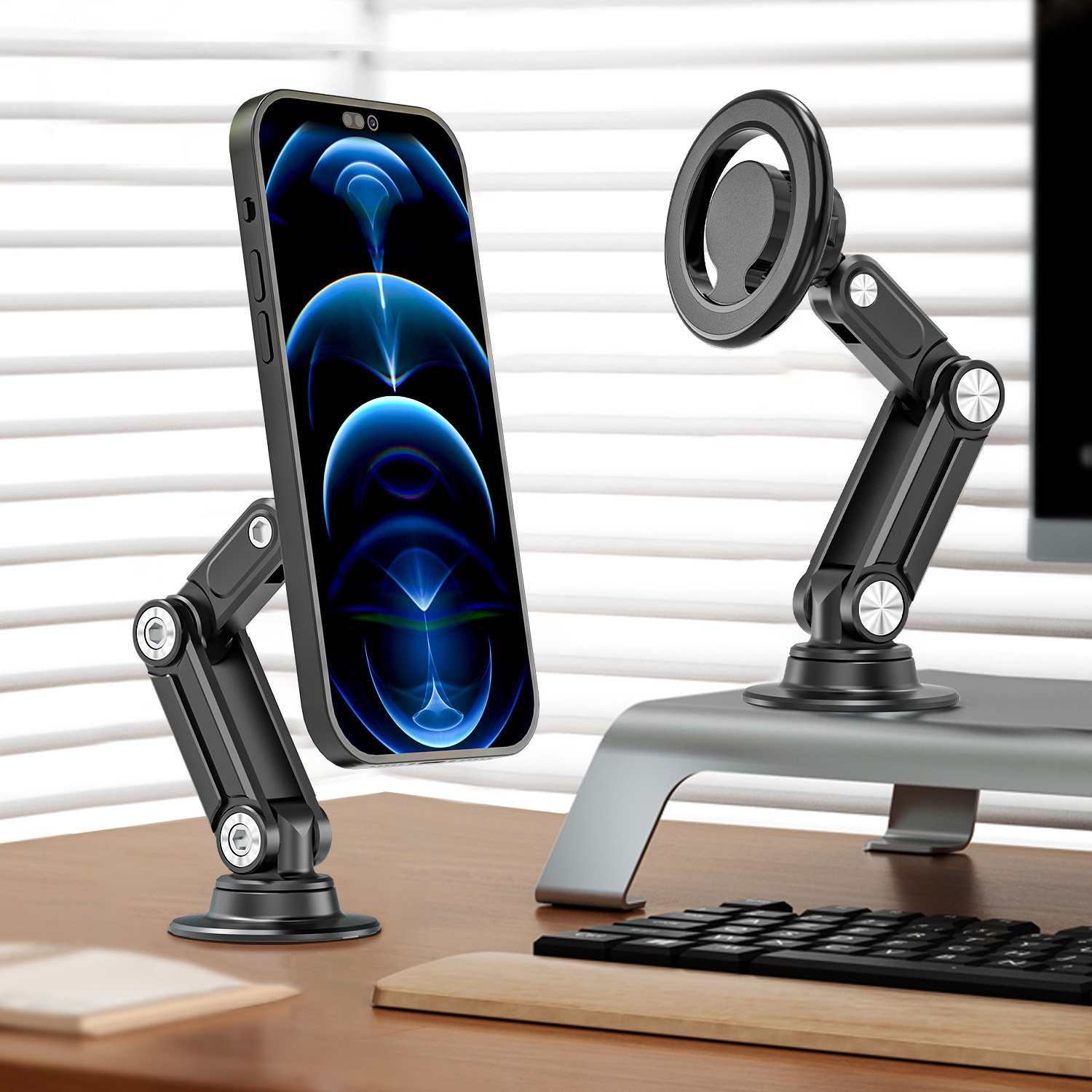 磁吸式车载手机支架铝合金导航支架可旋转升降跨境神器新款支架