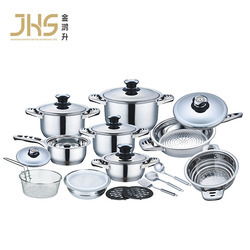 Stainless steel soup pot, 16-piece set for cross-border trade, kitchen steel lid steamer, milk pot, frying pot and cookware Item Picture