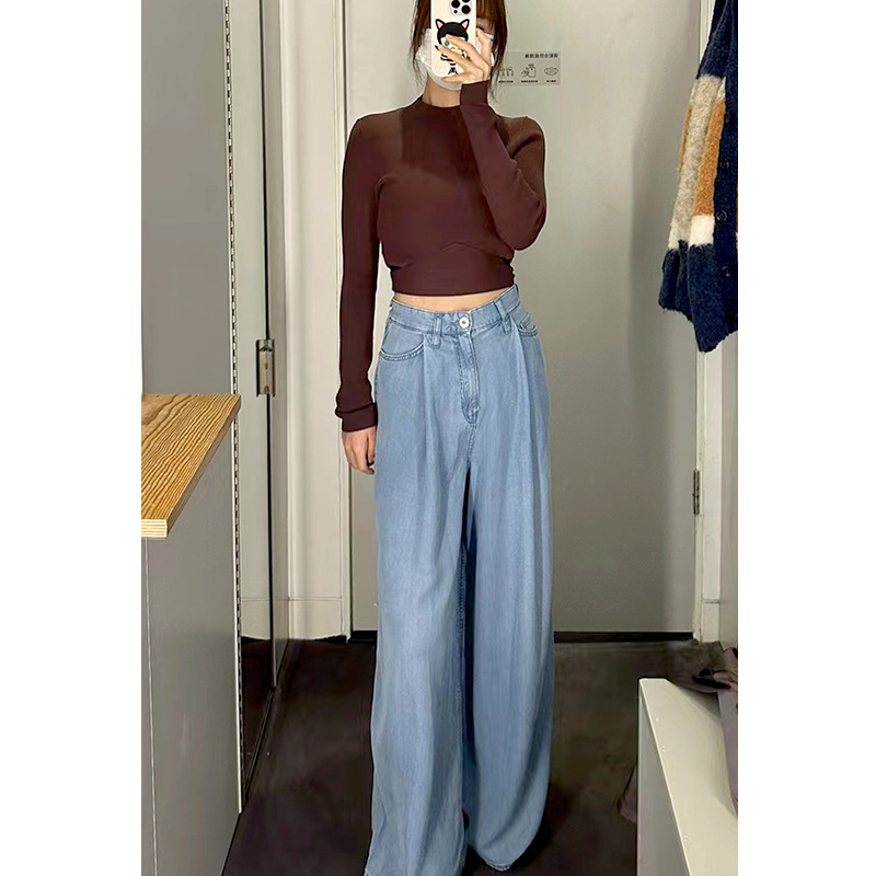2023 Spring And Summer New Casual Version Of High-Waisted Wide-Leg Jeans Small Fresh Light Blue Women's Lean Pants Item Picture