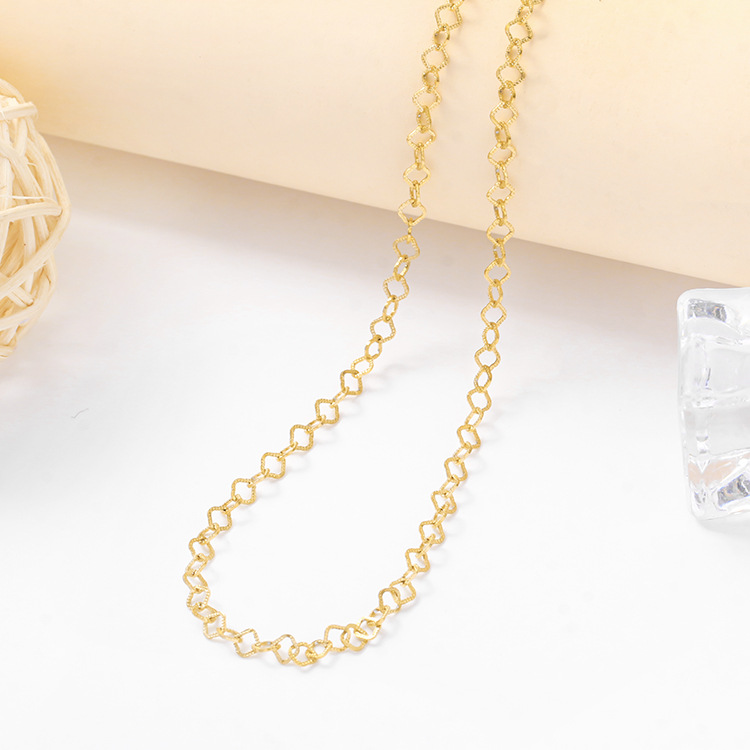 14k gold-plated genuine European and American style thick chain long flat square hole chain bracelet titanium steel necklace color retention Item Picture