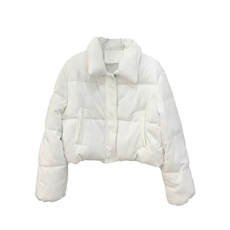 Lapel corduroy down jacket for women, 2025 winter fashion, sweet, petite, warm white duck down bread jacket jacket Item Picture