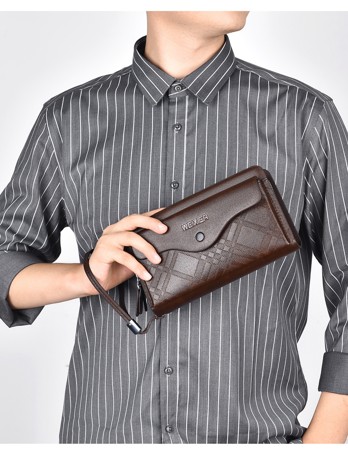 休闲男士长款商务钱包便携手抓包pu大容量双拉链手拿包多卡位夹包详情14