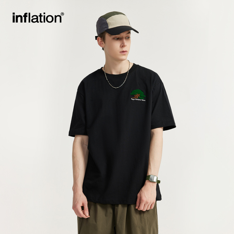 INF Men's Wear - Spring/Summer 2024 New Collection: Towel embroidered with pine tree short-sleeved T-shirt, a trendy brand with a simple and casual style for men Specification image