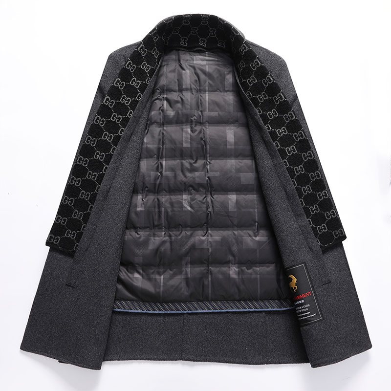 Autumn and winter scarf style, thickened white goose down inner liner, medium-length double-sided woolen coat, double-sided wool coat for middle-aged and young people Specification image