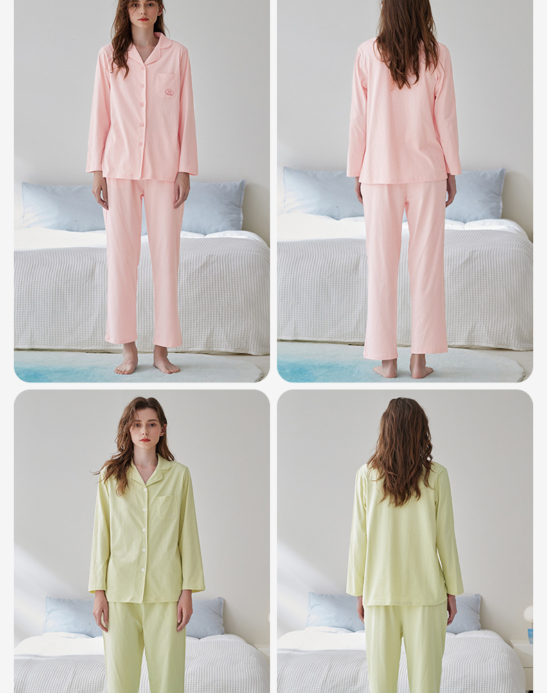 【 Cotton Softness 】 Couple pajamas for spring and autumn long-sleeved cardigan sets, loose for women and casual for men, all-cotton home wear pic 15