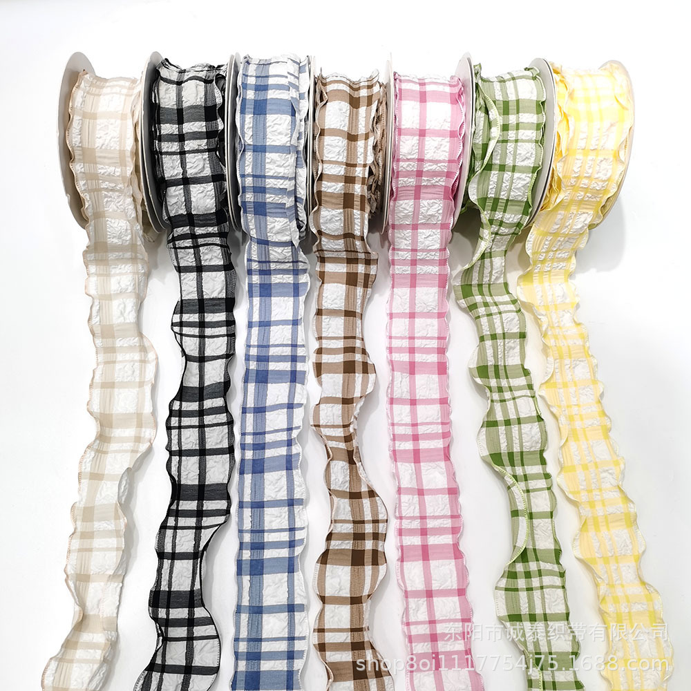 褶皱格子带 礼品鲜花蛋糕包装织带 简约装饰手工DIY荷叶花边彩带