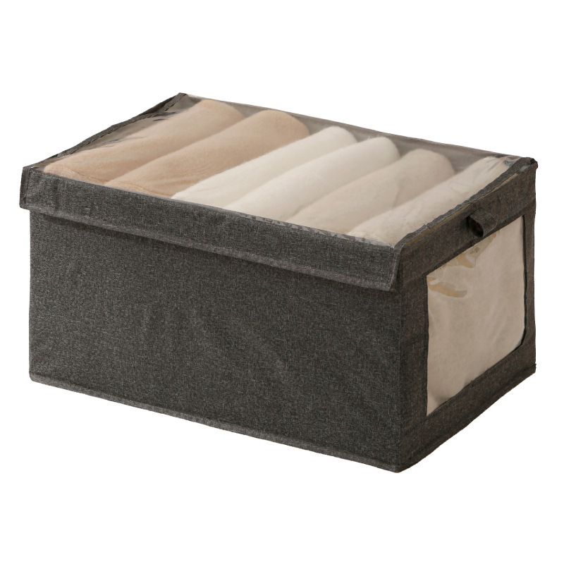 Clothing storage box, home wardrobe, fabric clothes and trousers storage and organization box, foldable with lid, dust-proof storage box Item Picture