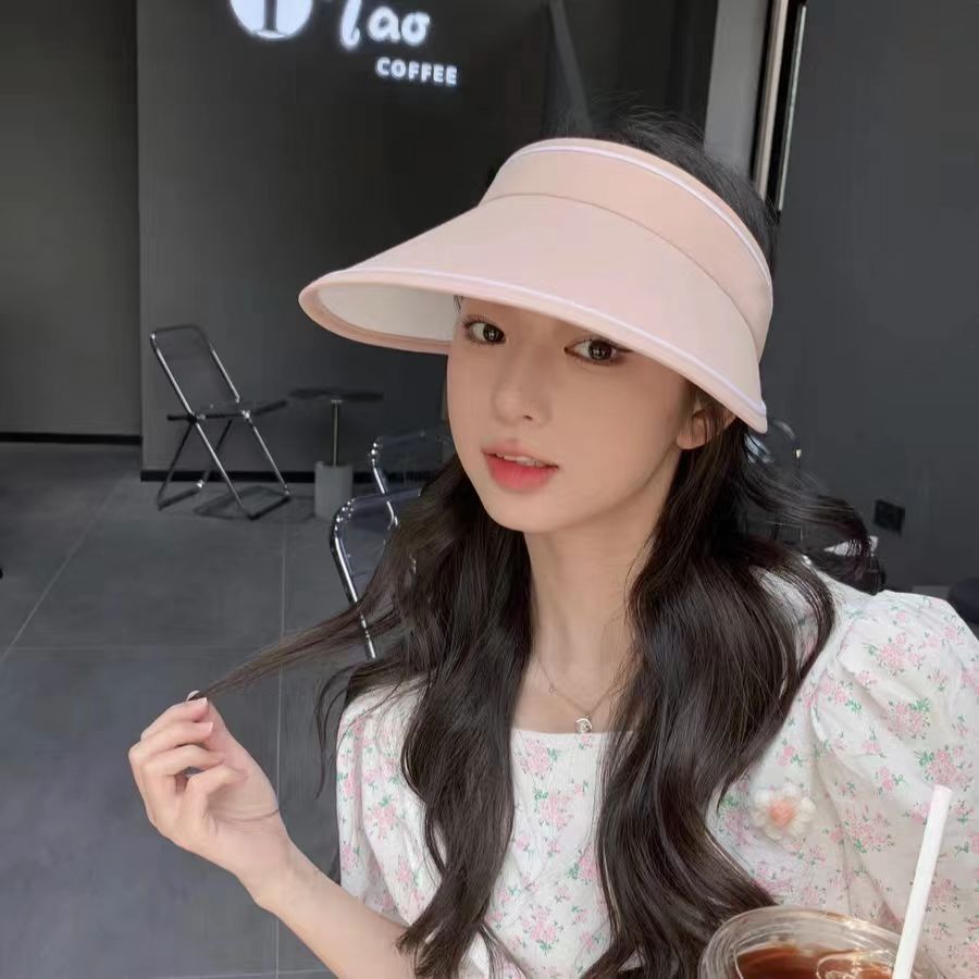 Large Brim Uv Protection Face Empty Sunblock Hat Women's Net Red Visor Outdoor Sun Hat details Picture