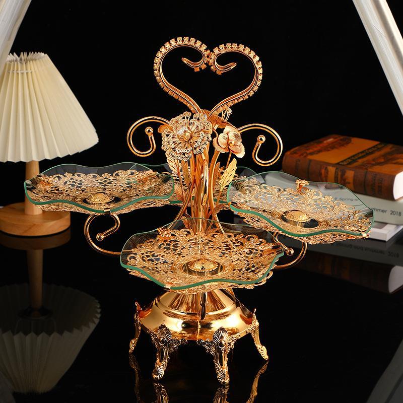 欧式玻璃水果盘创意客厅糖果盆双层三层四层茶几家用酒店KTV摆件