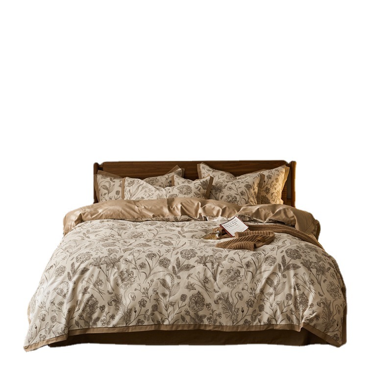 High-end pure cotton long-staple cotton brushed four-piece set of bed sheets and duvet covers, all-cotton small floral bed covers, autumn and winter bedding Item Picture