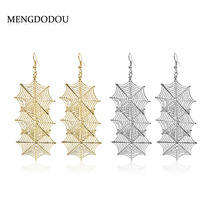 Europe and the United States popular fashion spider web iron flower piece long earrings hanging women exaggerated funny spider web earrings