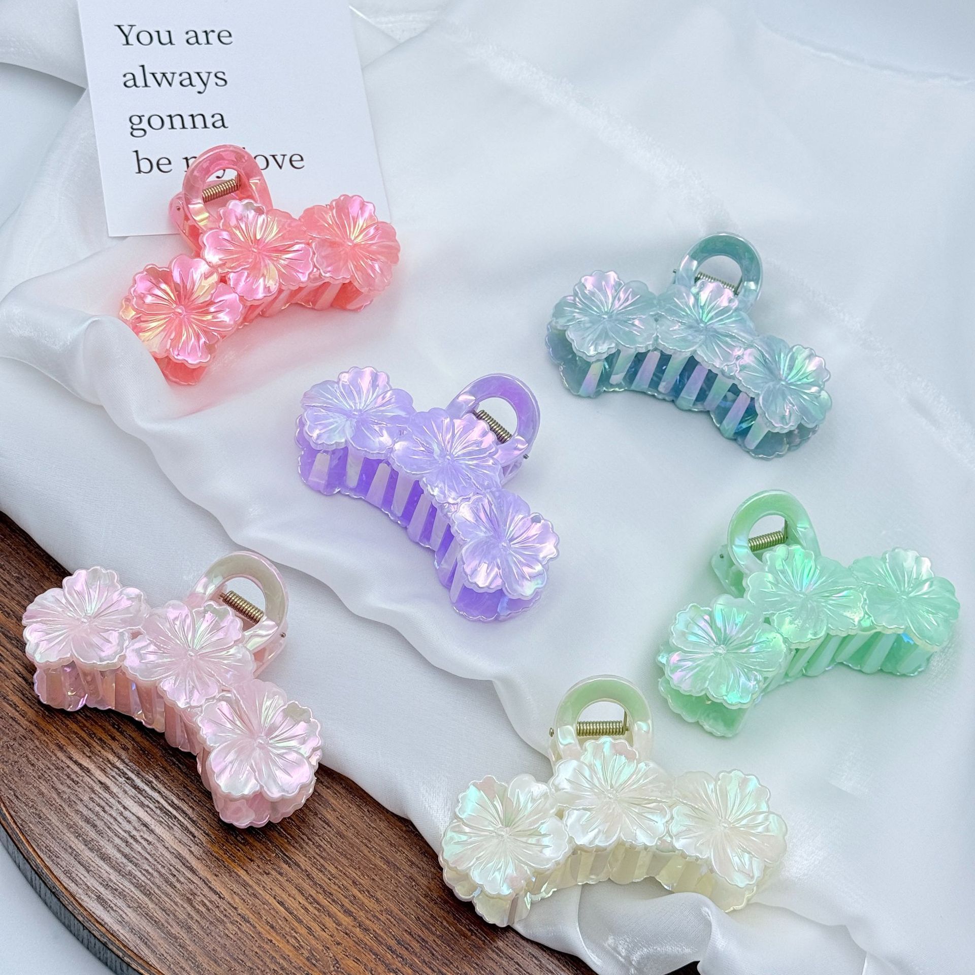 爆款电镀炫彩发饰荷花抓夹女鲨鱼夹发抓发夹