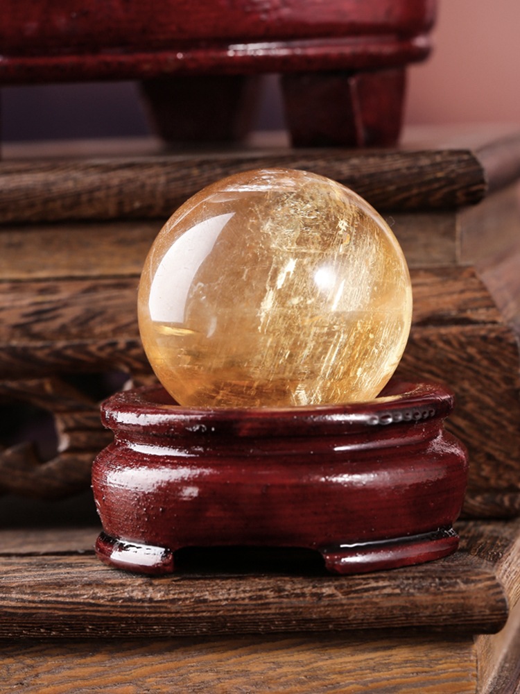 Natural powder crystal ball topaz white crystal Dongling jade ball home office desktop ornaments with base Item Picture