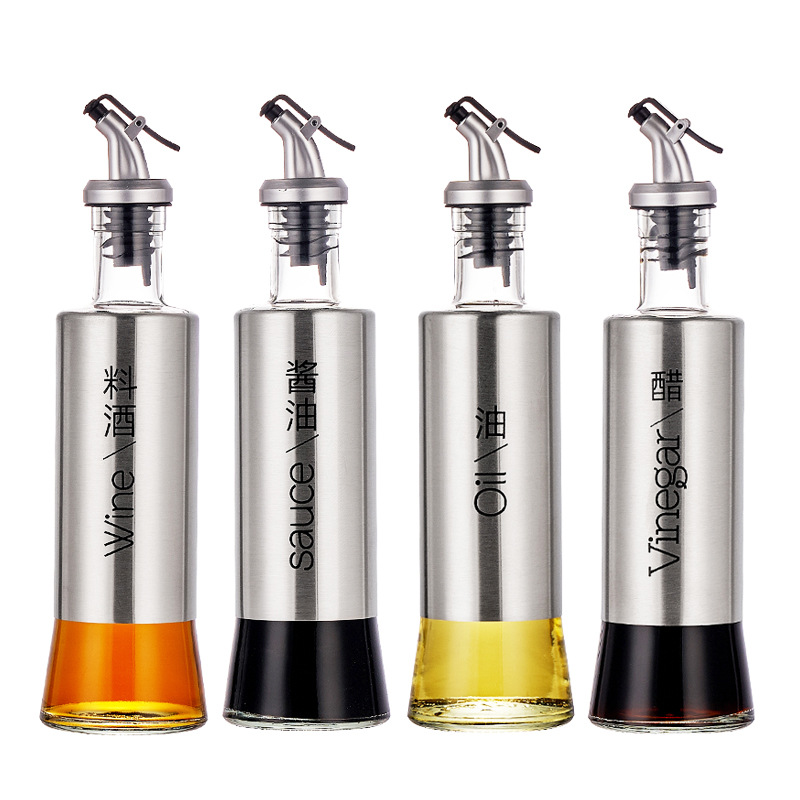 One-piece consignment glass oil pot, household stainless steel leak-proof bottle, kitchen soy sauce, vinegar bottle and seasoning bottle set Item Picture