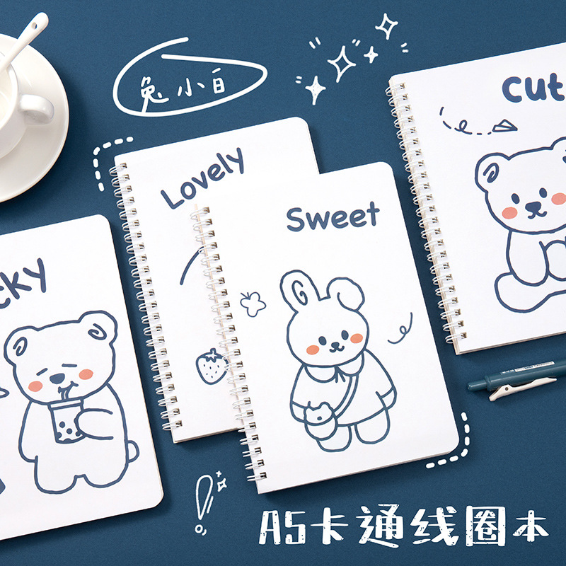卡通线圈本 学生日记本记事本 A5创意韩版侧翻线圈笔记本