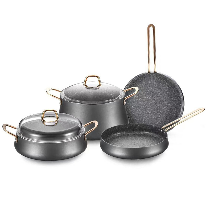 7pcs涨形复底花岗岩大理石不粘套锅Granite Nonstick cookwareset