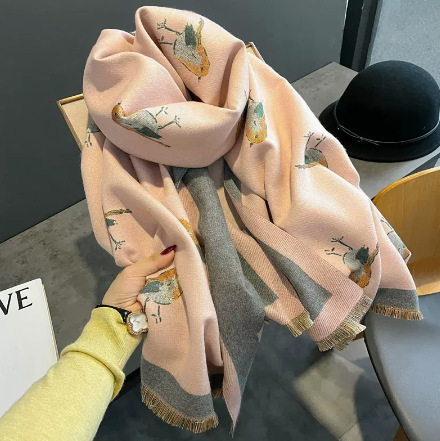 2023 Summer New All-Matching Scarf Office Air-Conditioned Room Warm Bird Pattern Korean Imitation Cashmere Shawl Specification drawing