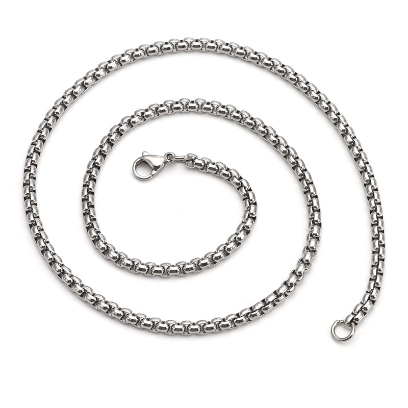 Cross-border round stainless steel square pearl necklace, non-fading titanium steel jewelry accessory, men's and women's personalized chain diy matching chain Item Picture